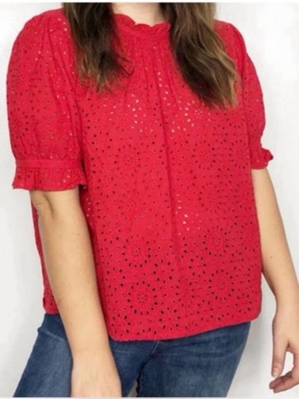 Madewell red eyelet blouse